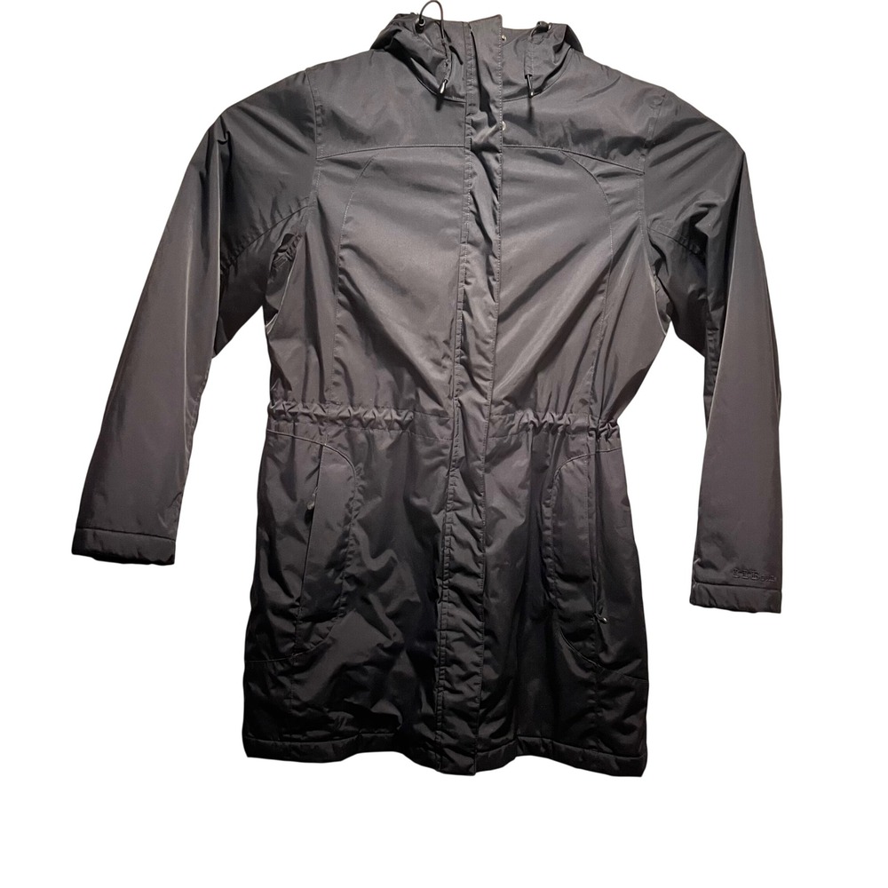LL Bean 271139 Hooded Parka Jacket Black Fleece Lined Mid‎ Length Womens M Reg